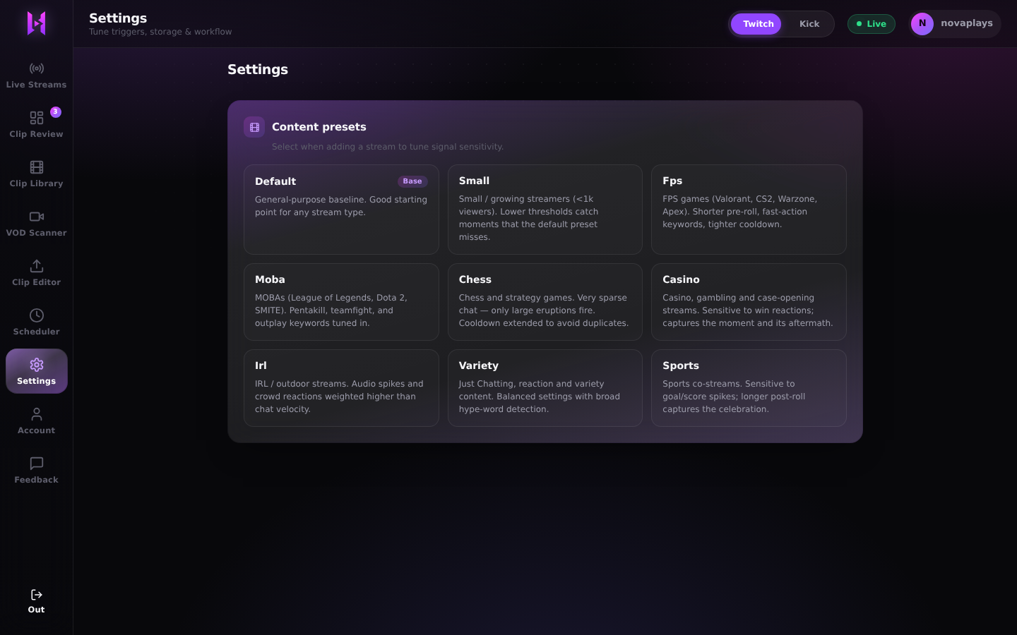 The Settings tab showing trigger, storage and workflow controls.